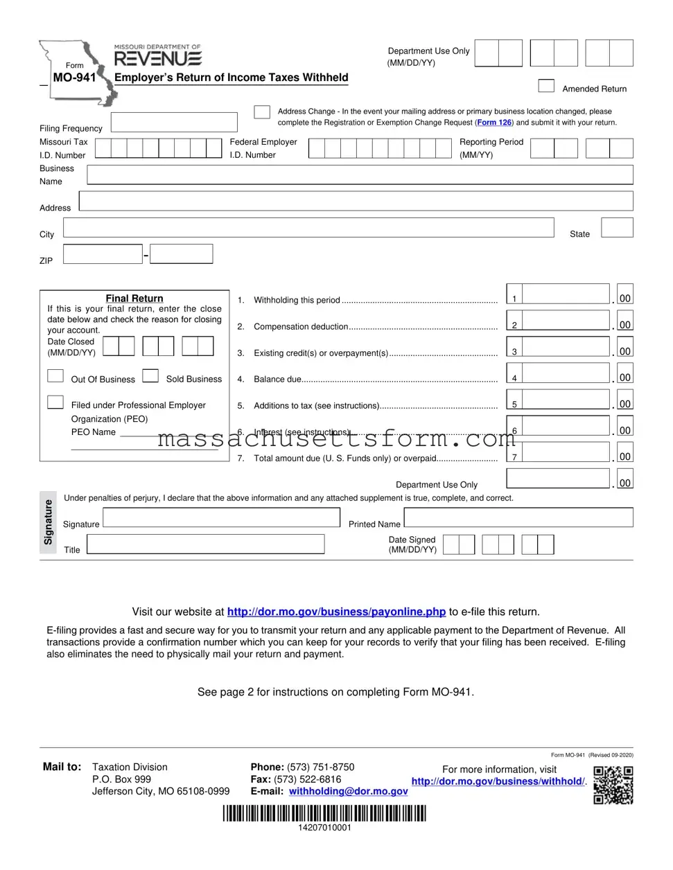 Fill Your 941 Massachusetts Form