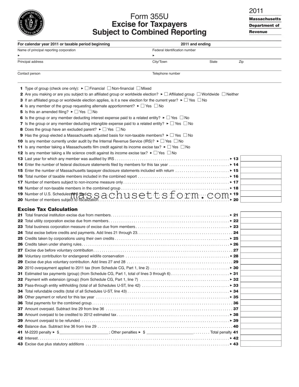 Fill Your Massachusetts 355U Form