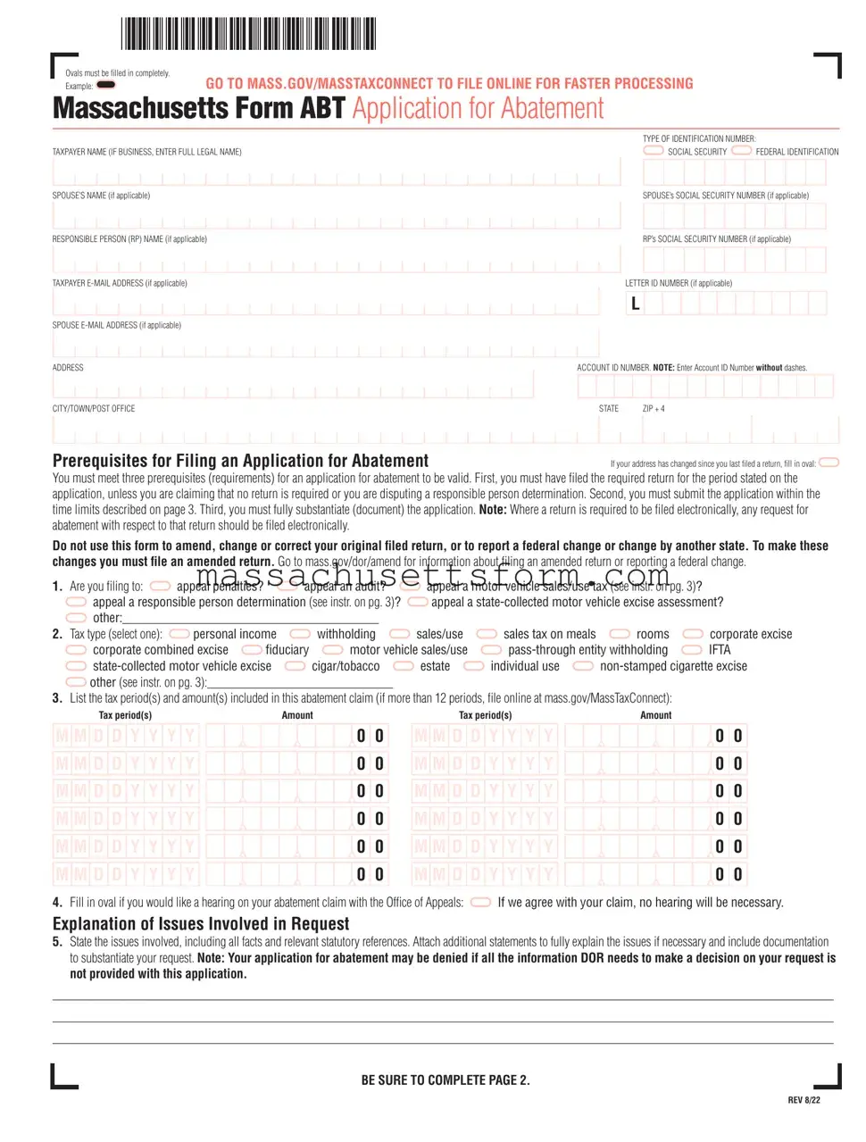 Fill Your Massachusetts Abt Form