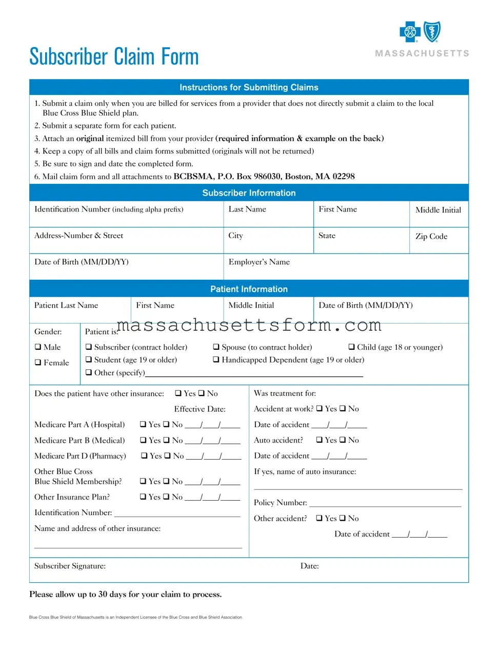 Fill Your Massachusetts Claim Form