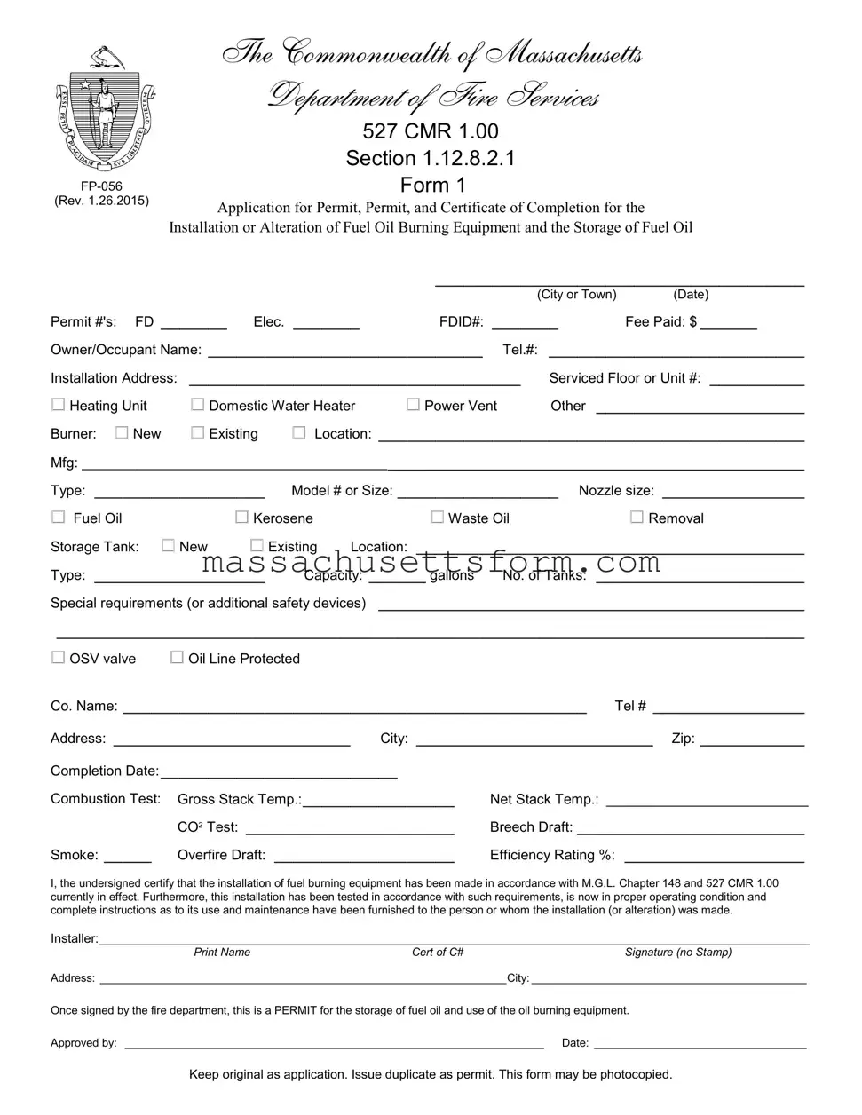 Fill Your Massachusetts Fp 056 Form