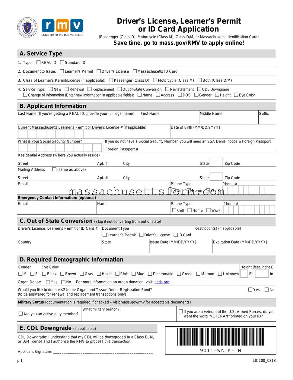 Fill Your Massachusetts Id Application Form