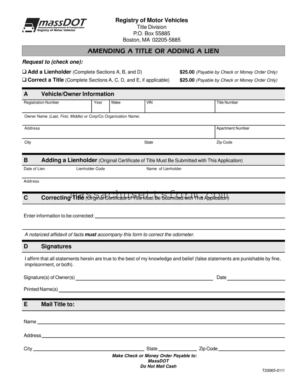 Fill Your Massachusetts Lien Form