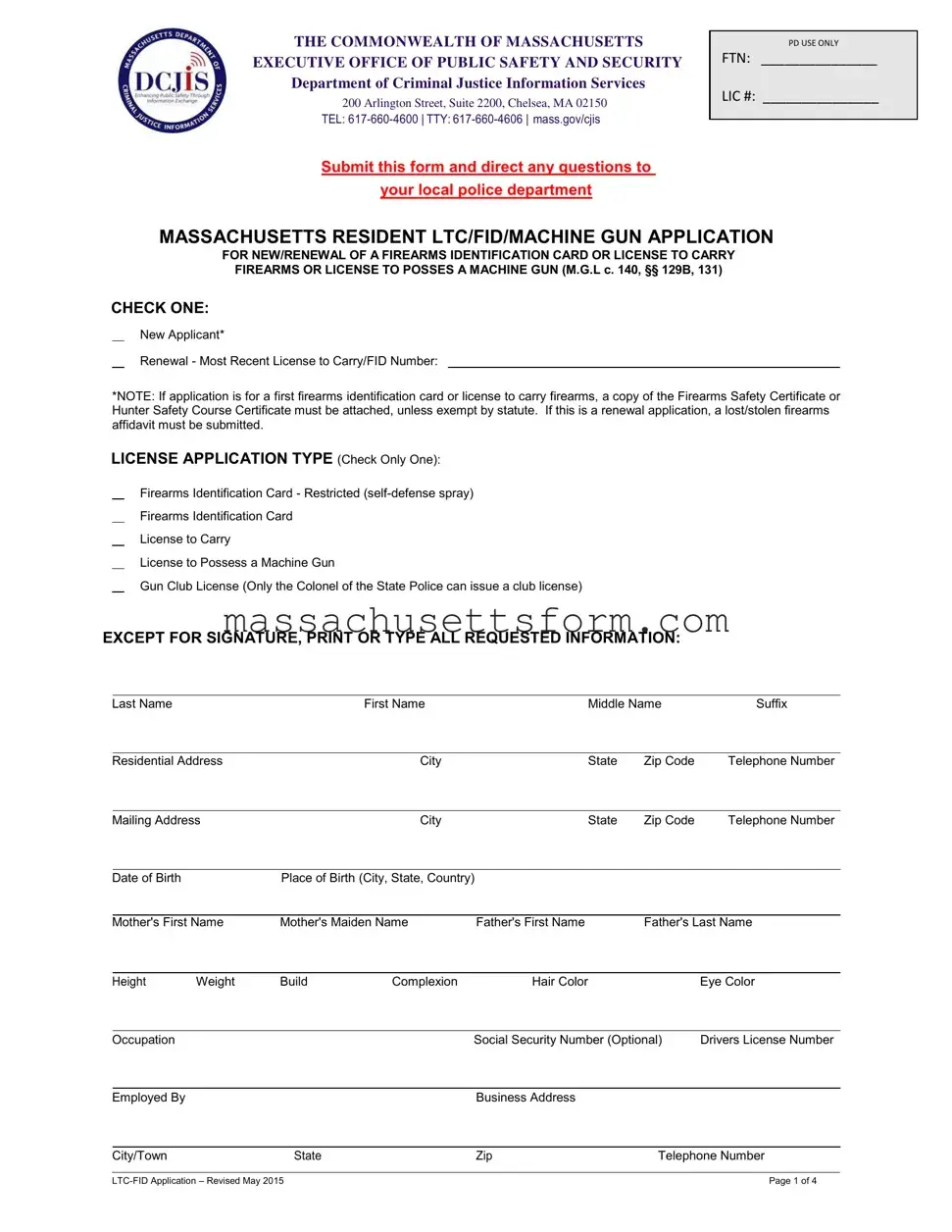 Fill Your Massachusetts Ltc Fid Form