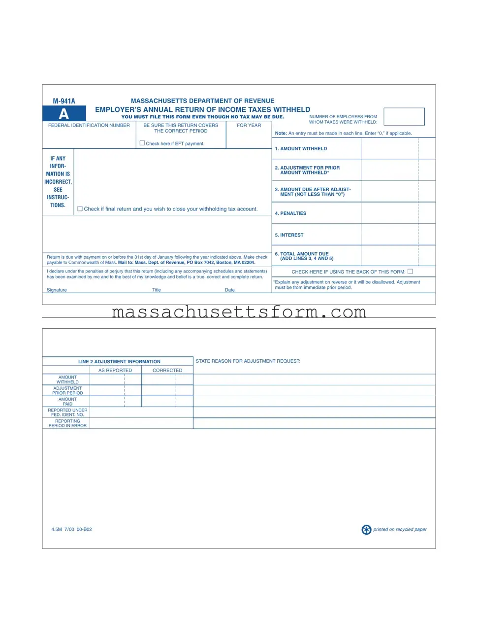 Fill Your Massachusetts M 941A Form