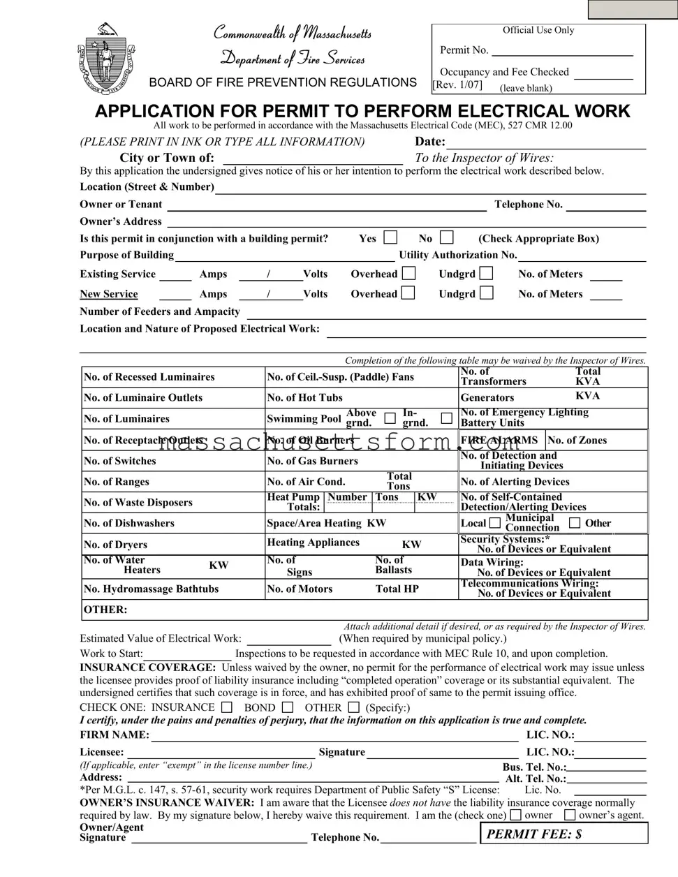 Fill Your Massachusetts Permit Electrical Form