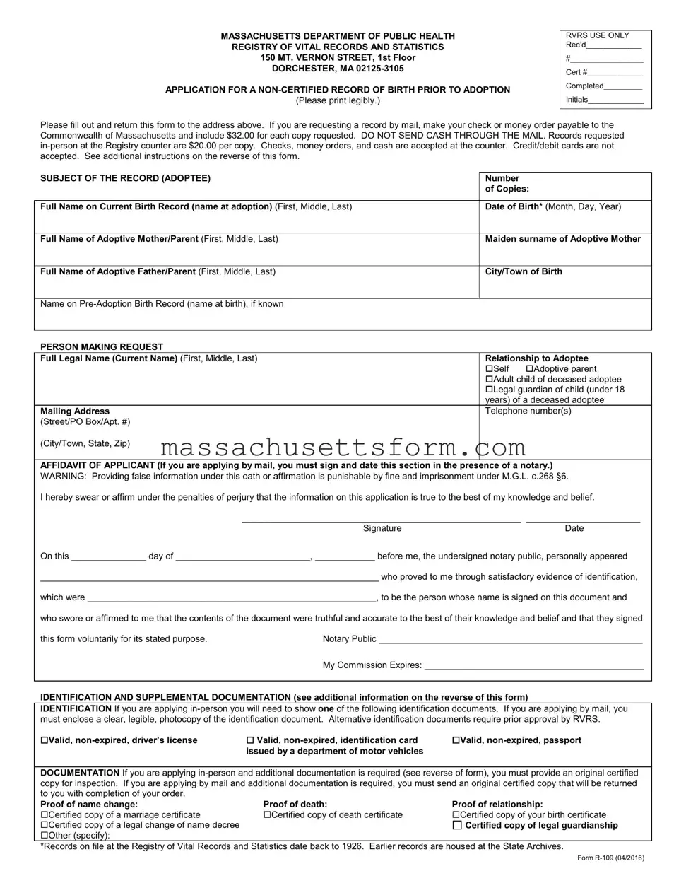 Fill Your Massachusetts R 109 Form