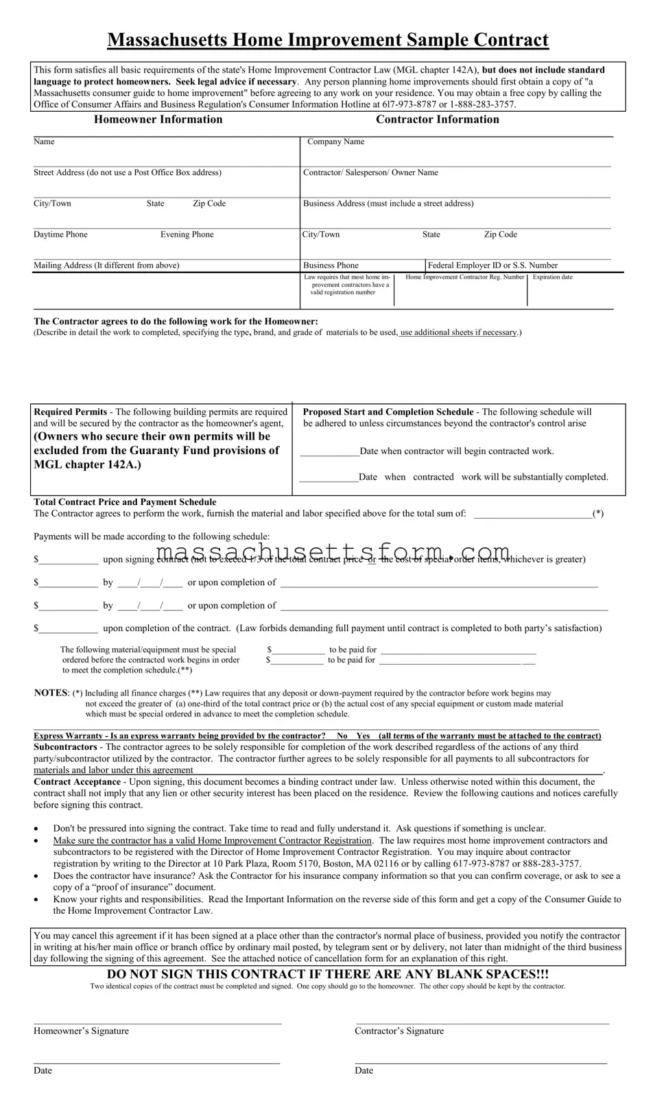 Fill Your Massachusetts Sample Form