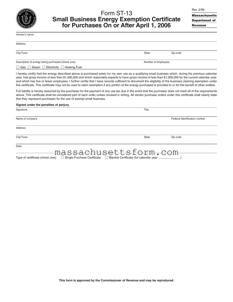 Fill Your Massachusetts St 13 Form