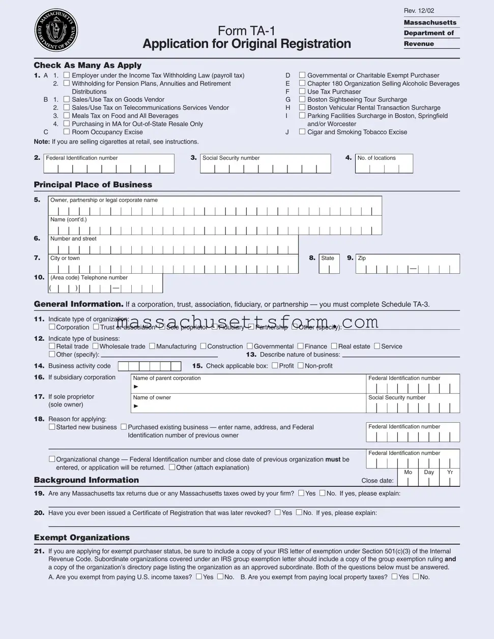 Fill Your Massachusetts Ta 1 Form