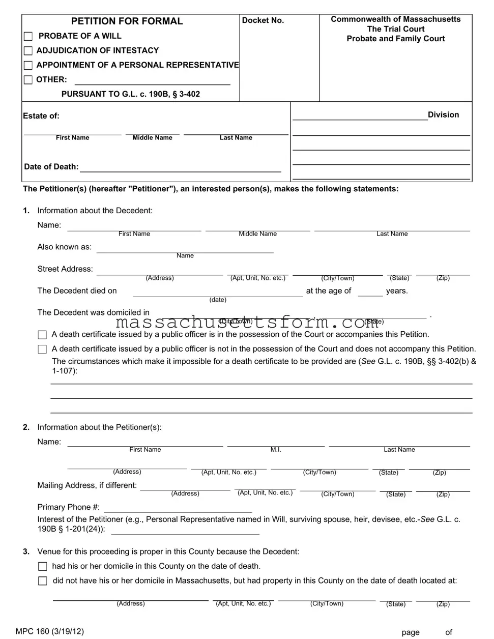 Fill Your Mpc 160 Massachusetts Form
