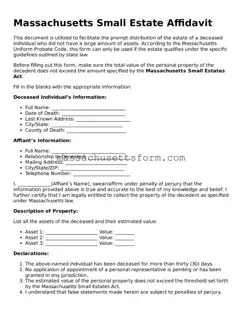 Printable  Small Estate Affidavit Document for Massachusetts
