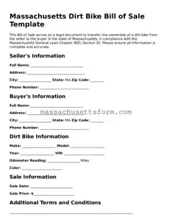 Printable  Dirt Bike Bill of Sale Document for Massachusetts