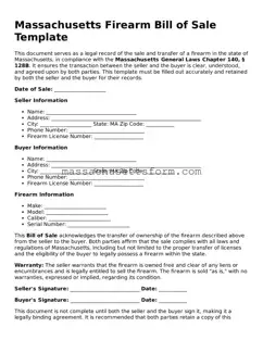 Printable  Firearm Bill of Sale Document for Massachusetts