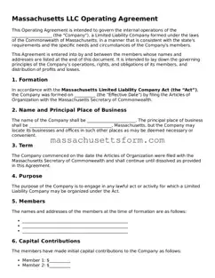 Printable  Operating Agreement Document for Massachusetts